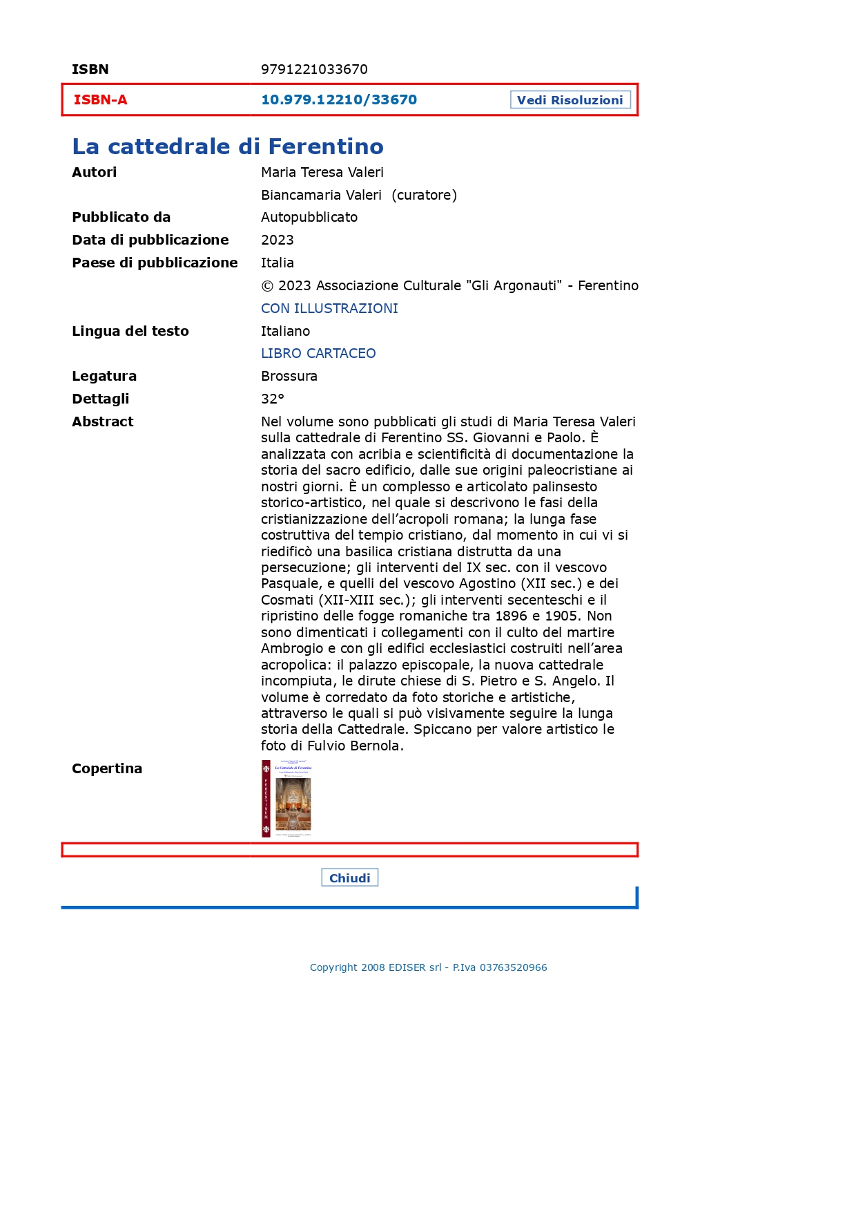 FERENTINO LA CATTEDRALE ISBN online 9791221033670